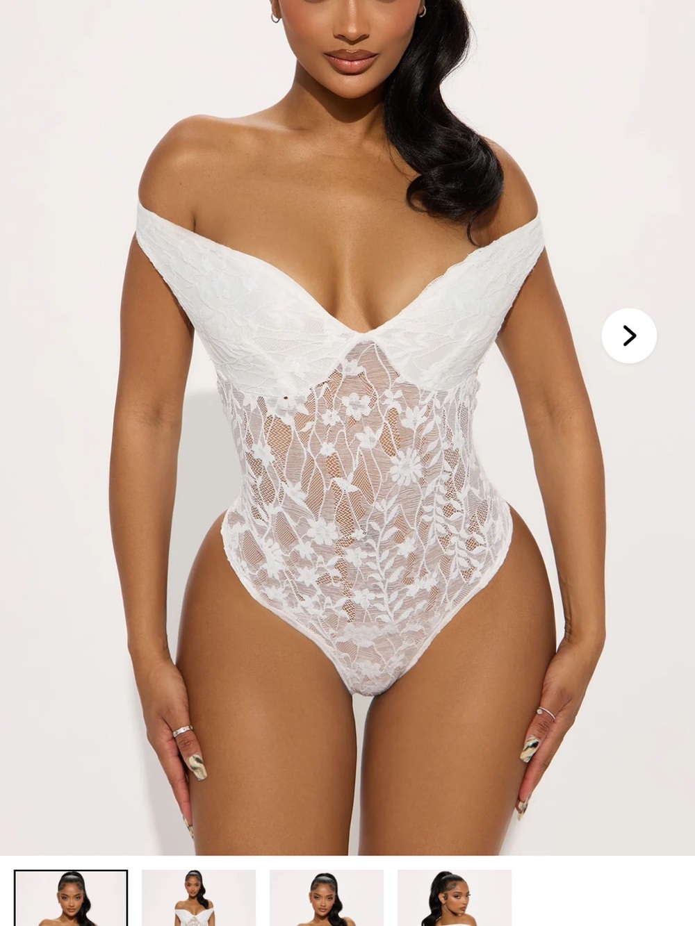 Fashion Nova White Off-Shoulder Lace Bodysuit